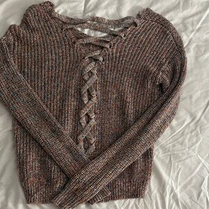 Ultra Flirt Textured Knit Sweater with Lace-Up Detail